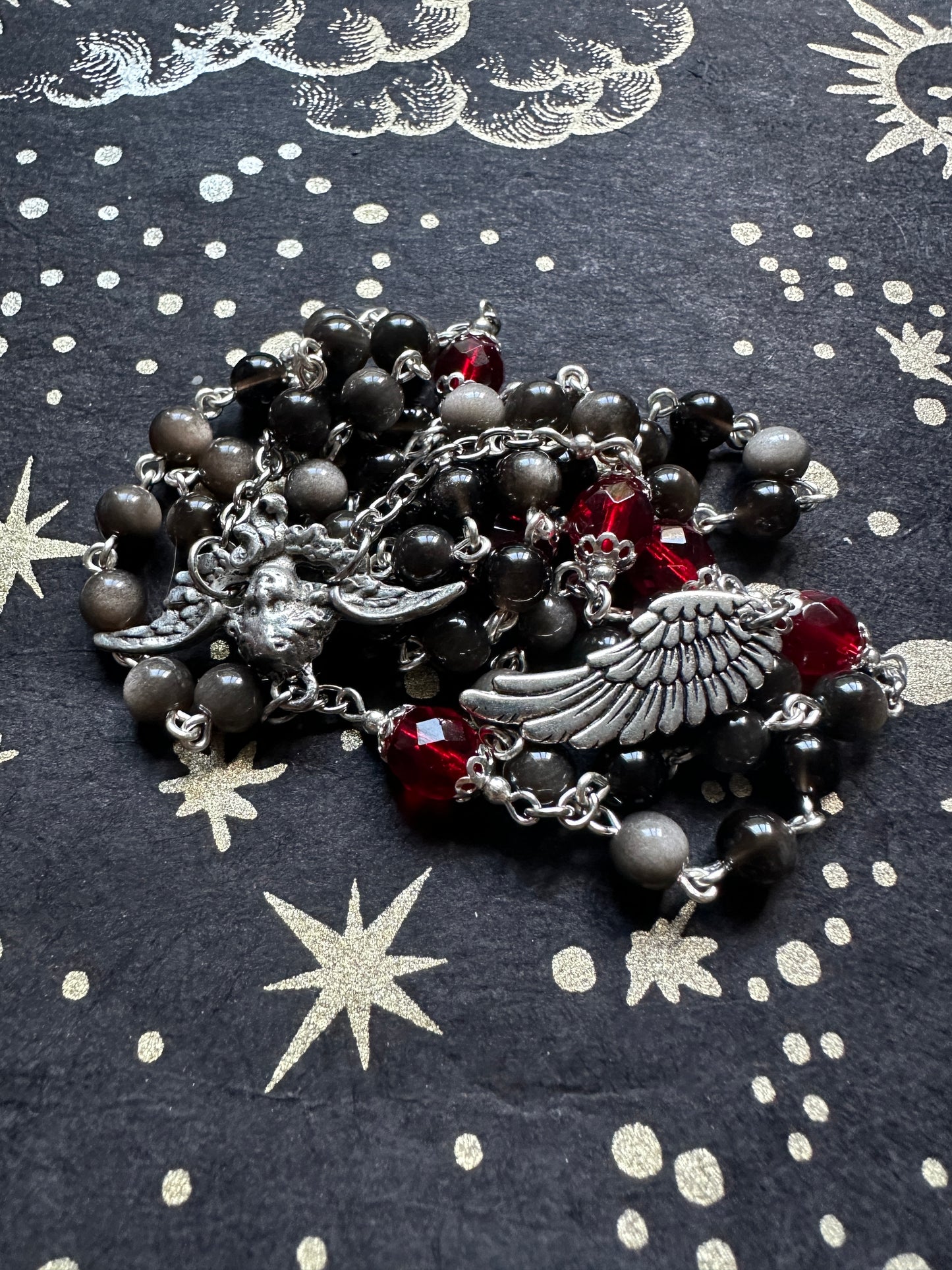 Silver Obsidian Fallen Angel rosary
