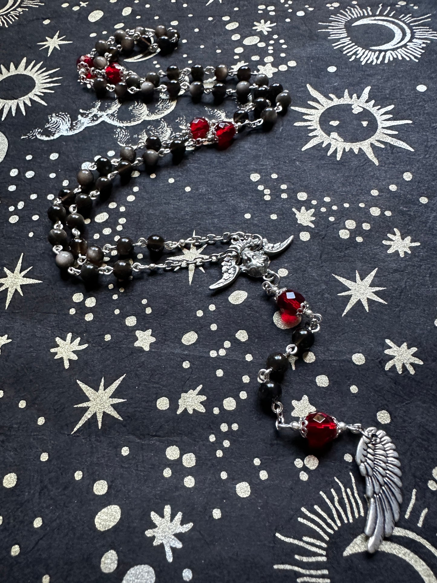 Silver Obsidian Fallen Angel rosary