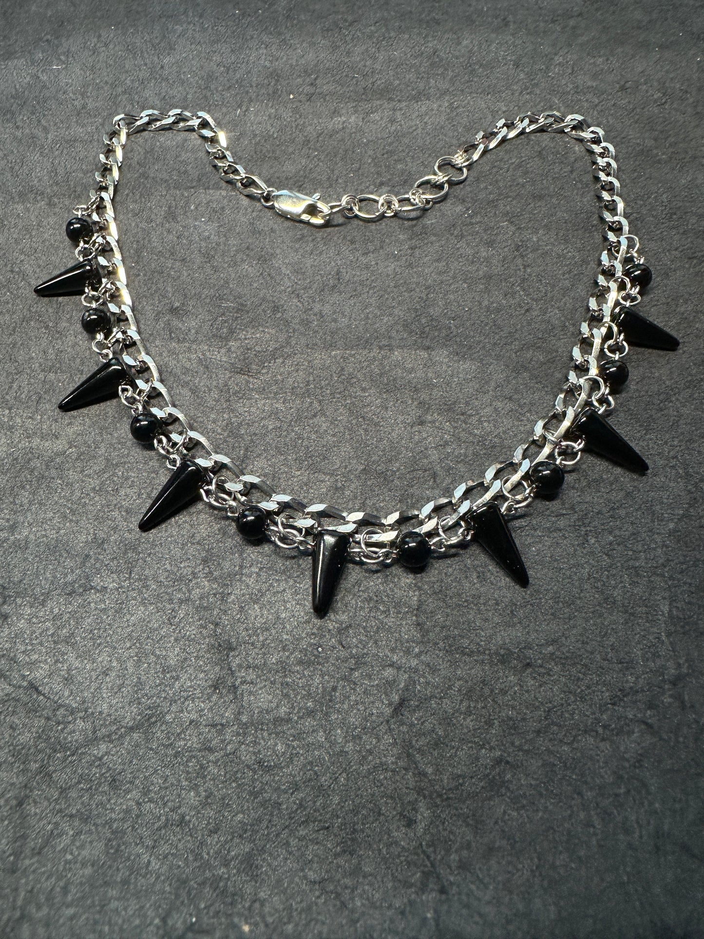 Black glass spiked choker