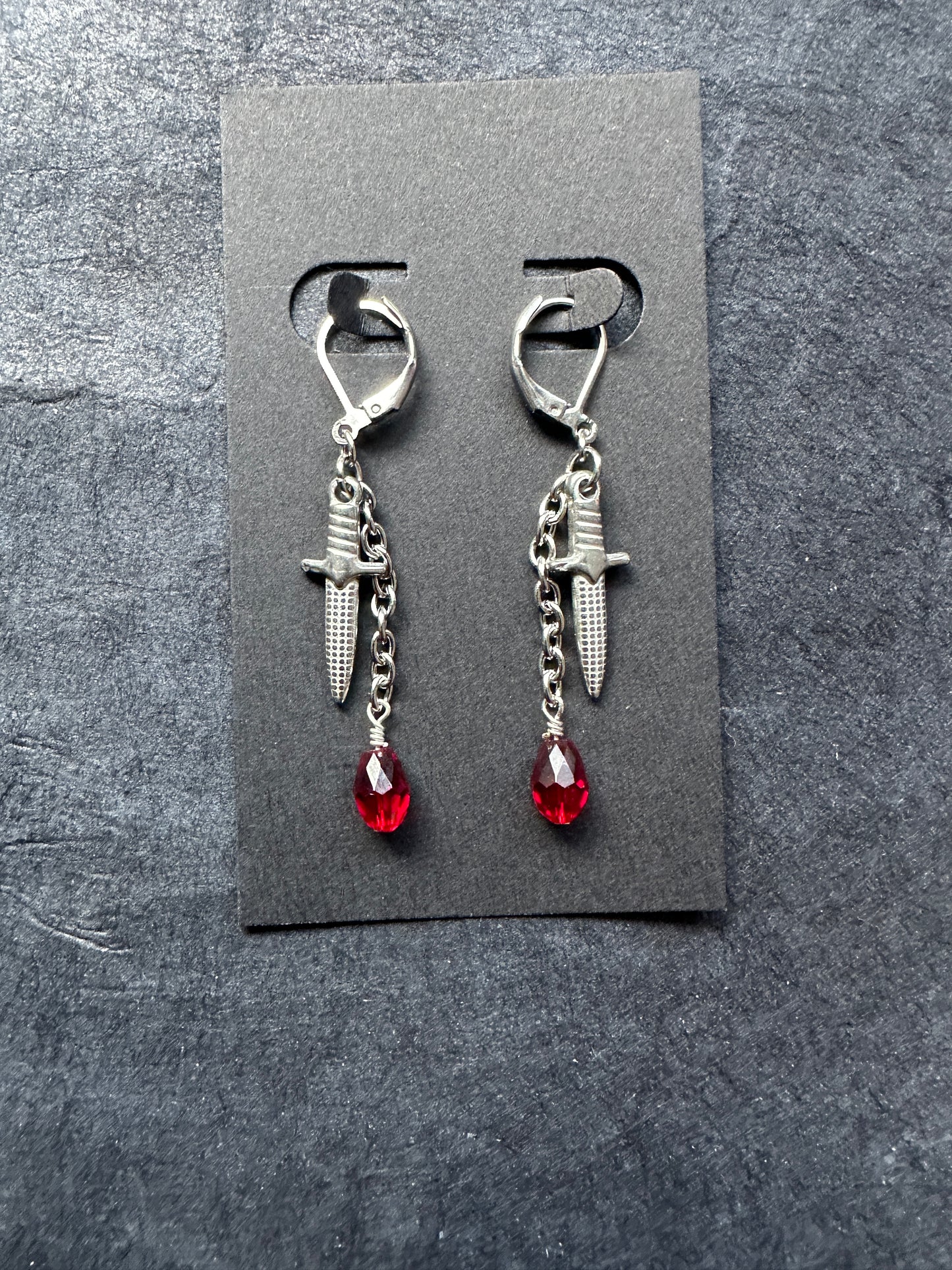 Dagger and blood drop earrings