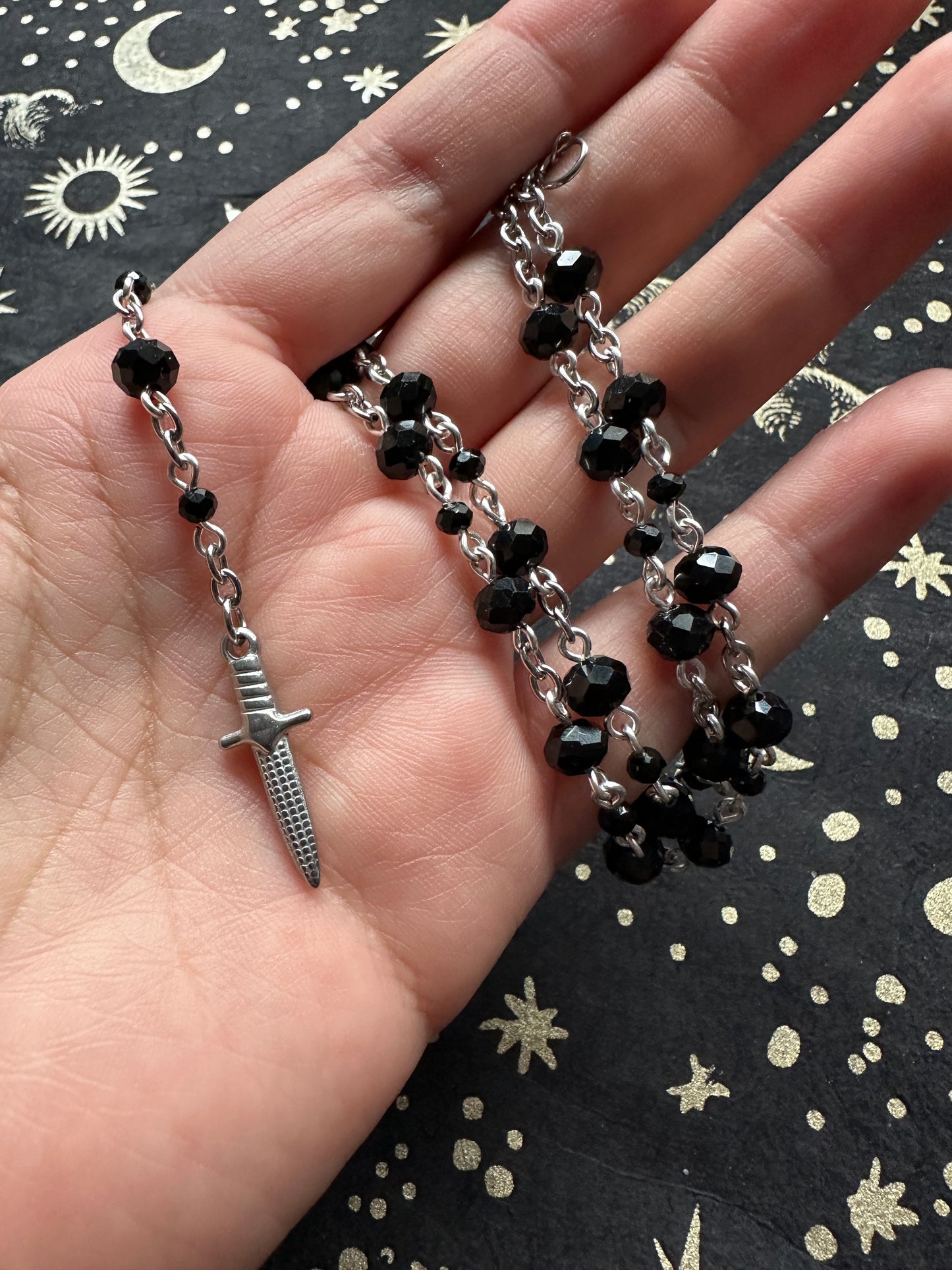 Glass bead dagger choker necklace
