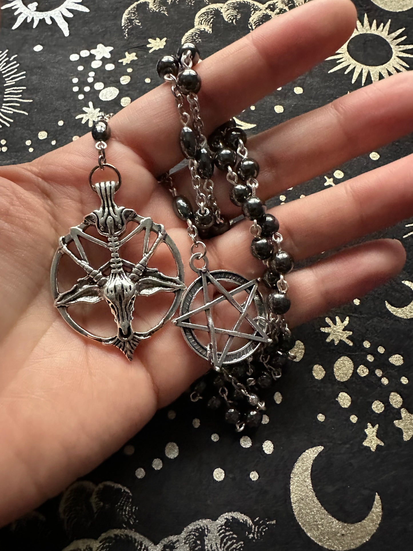 Hematite Baphomet rosary