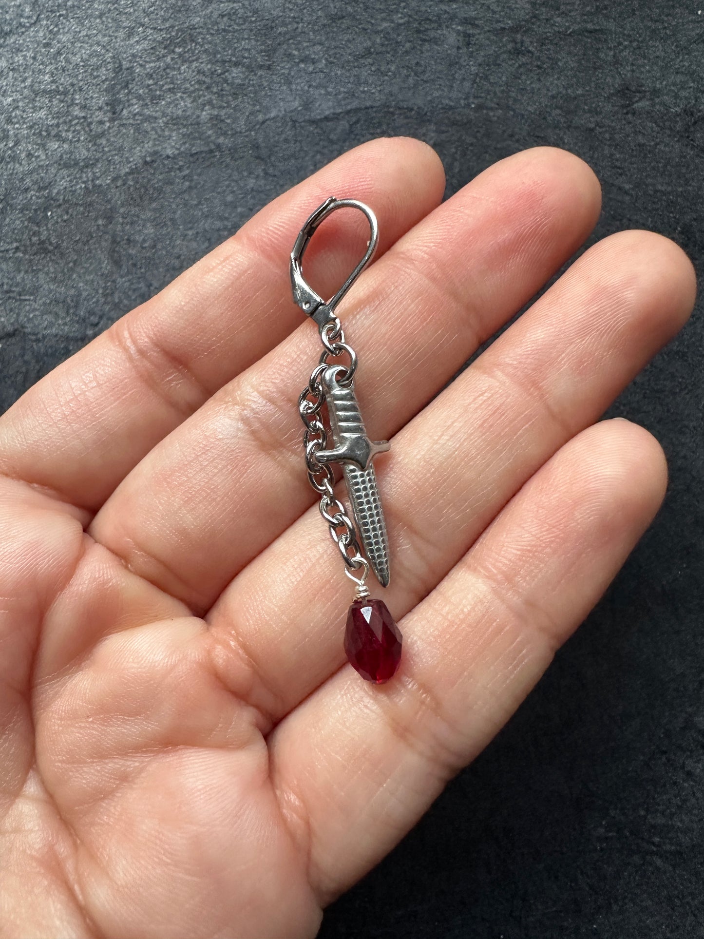 Dagger and blood drop earrings