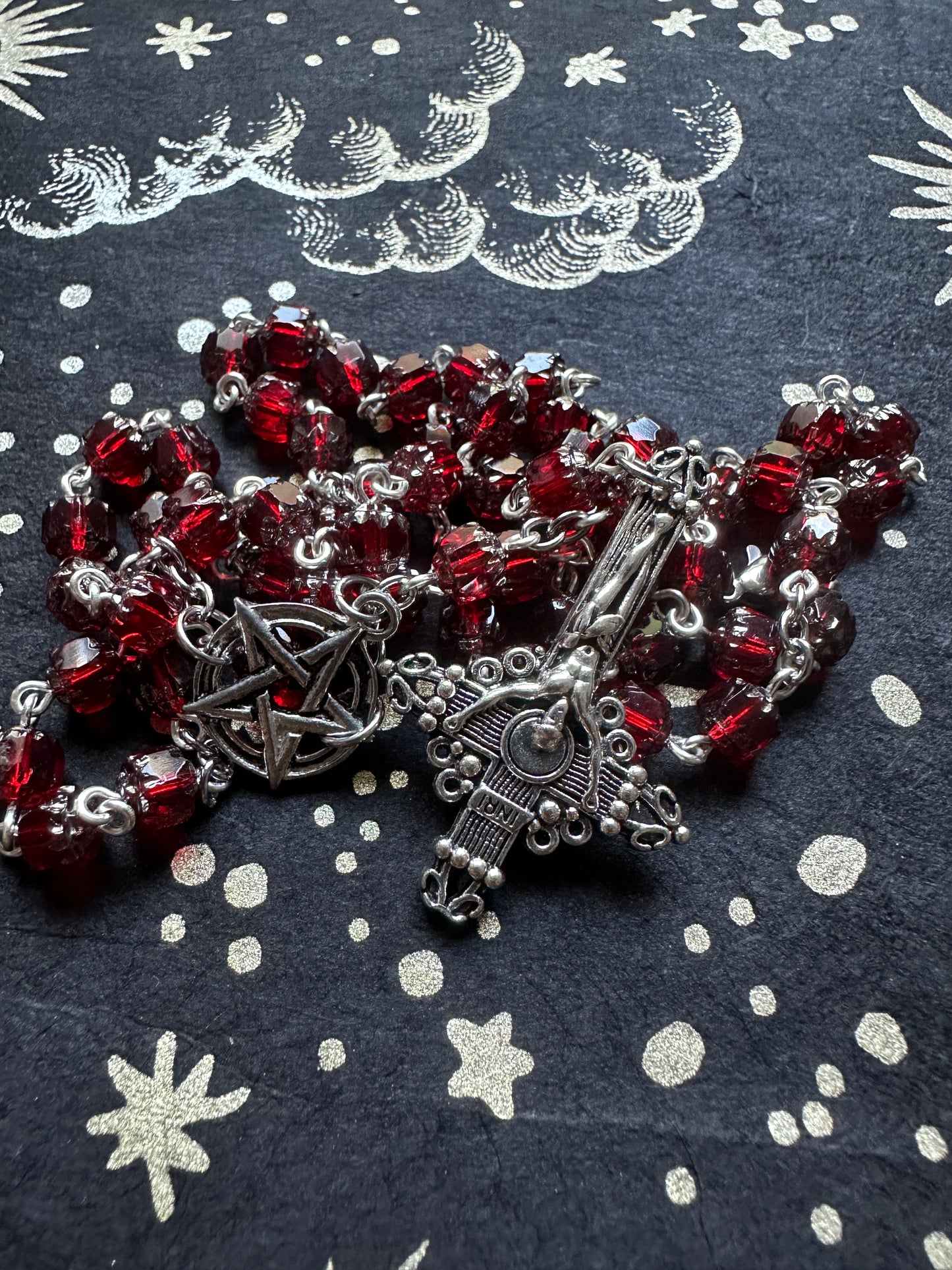 Red cathedral bead unholy rosary