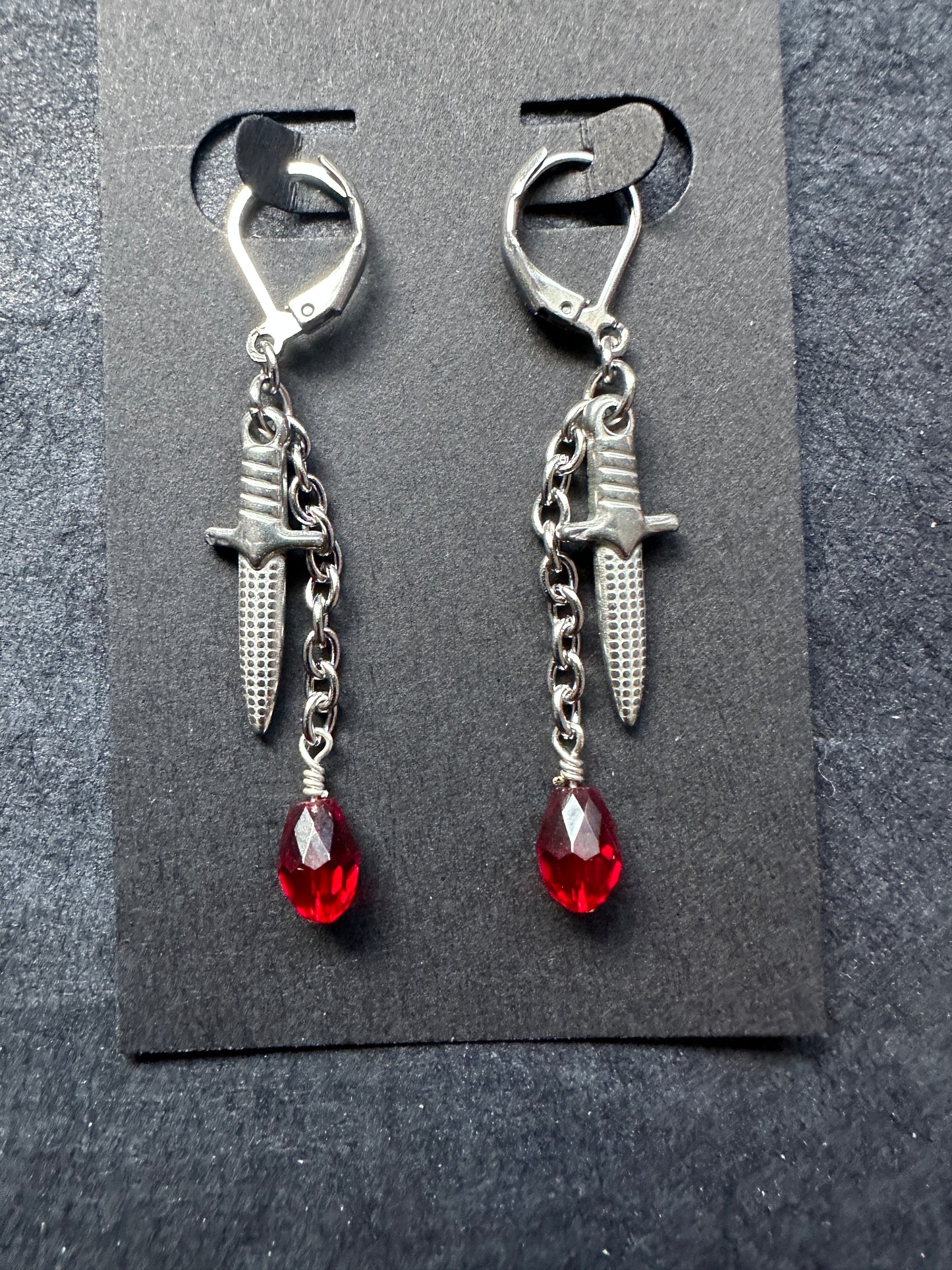 Dagger and blood drop earrings
