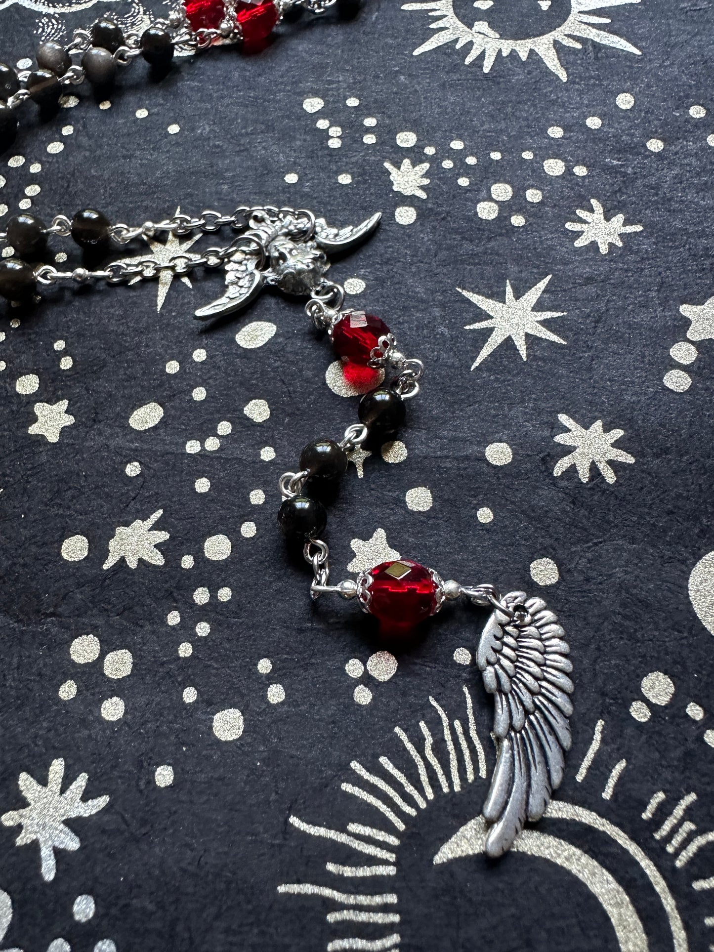 Silver Obsidian Fallen Angel rosary