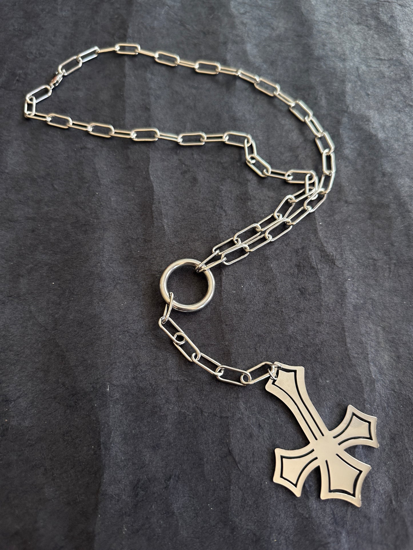 Stainless steel long rosary-inspired necklace