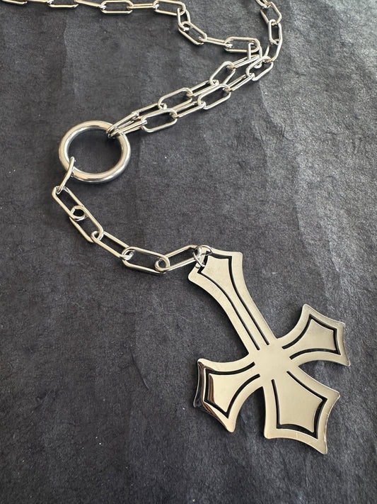 Stainless steel long rosary-inspired necklace