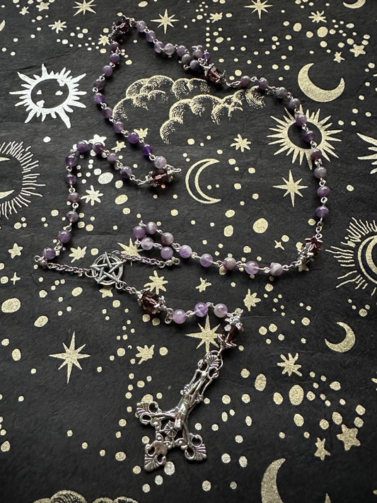 Unholy inverted crucifix rosary with amethyst beads