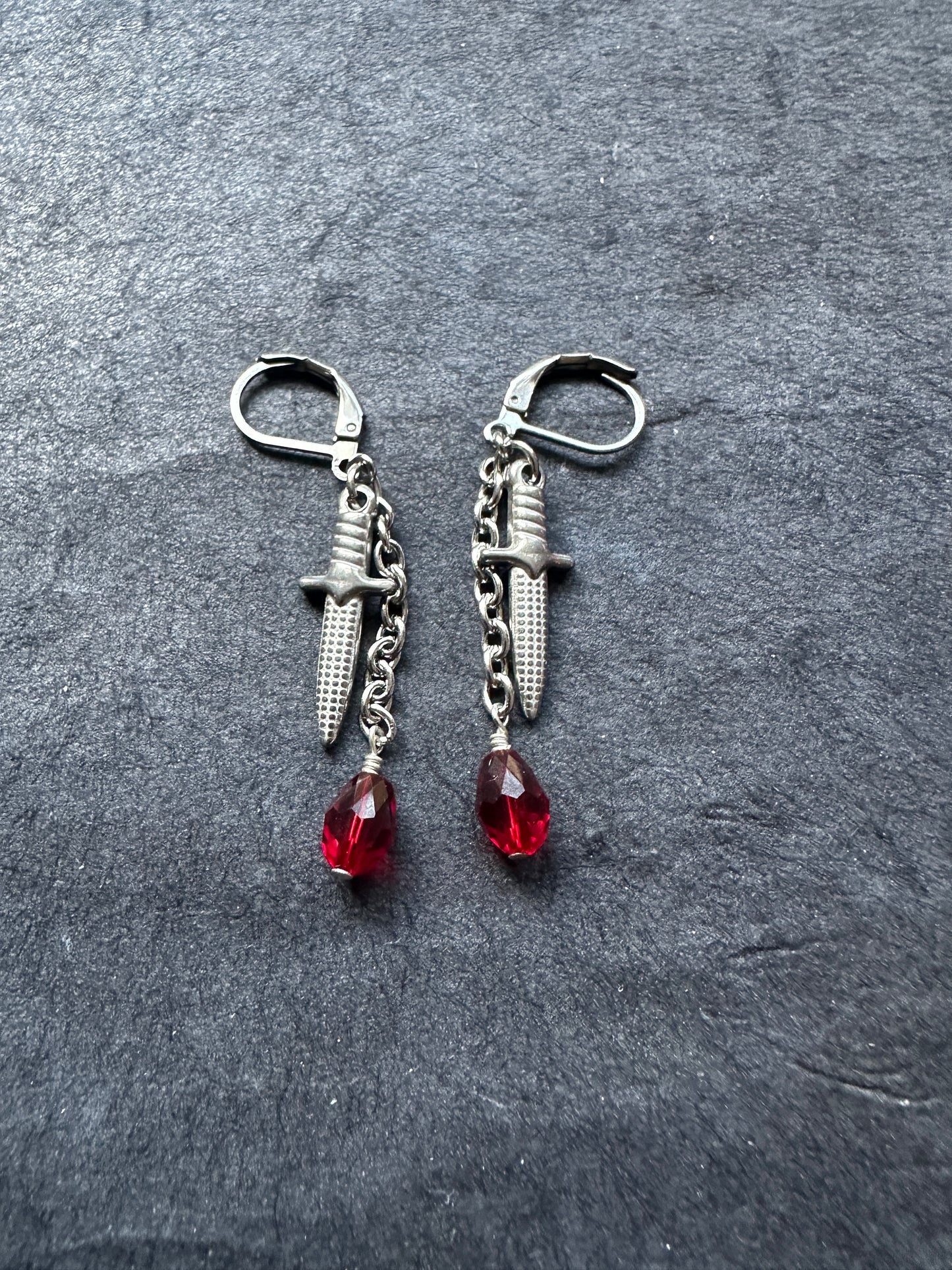 Dagger and blood drop earrings