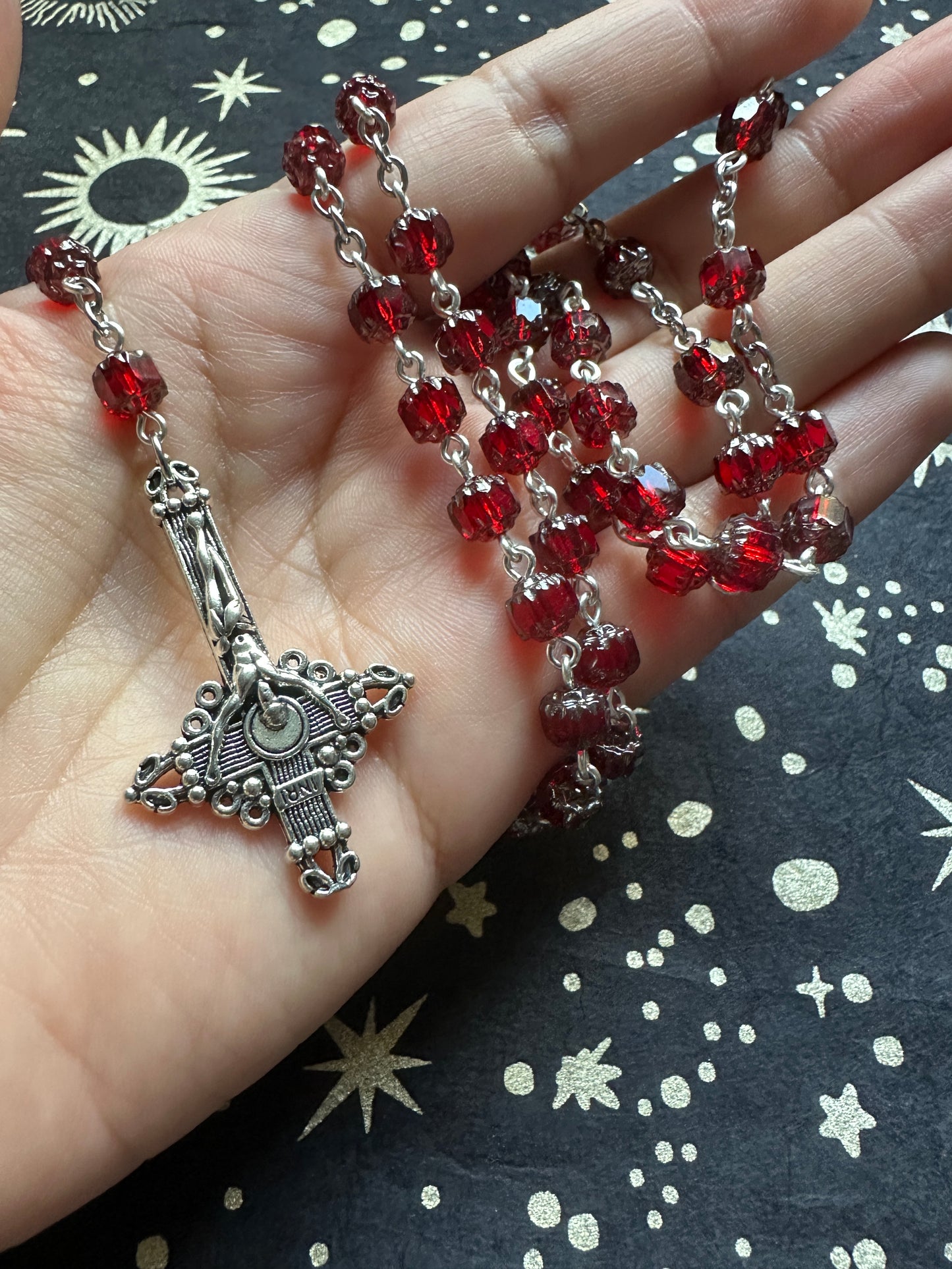 Red cathedral bead unholy rosary
