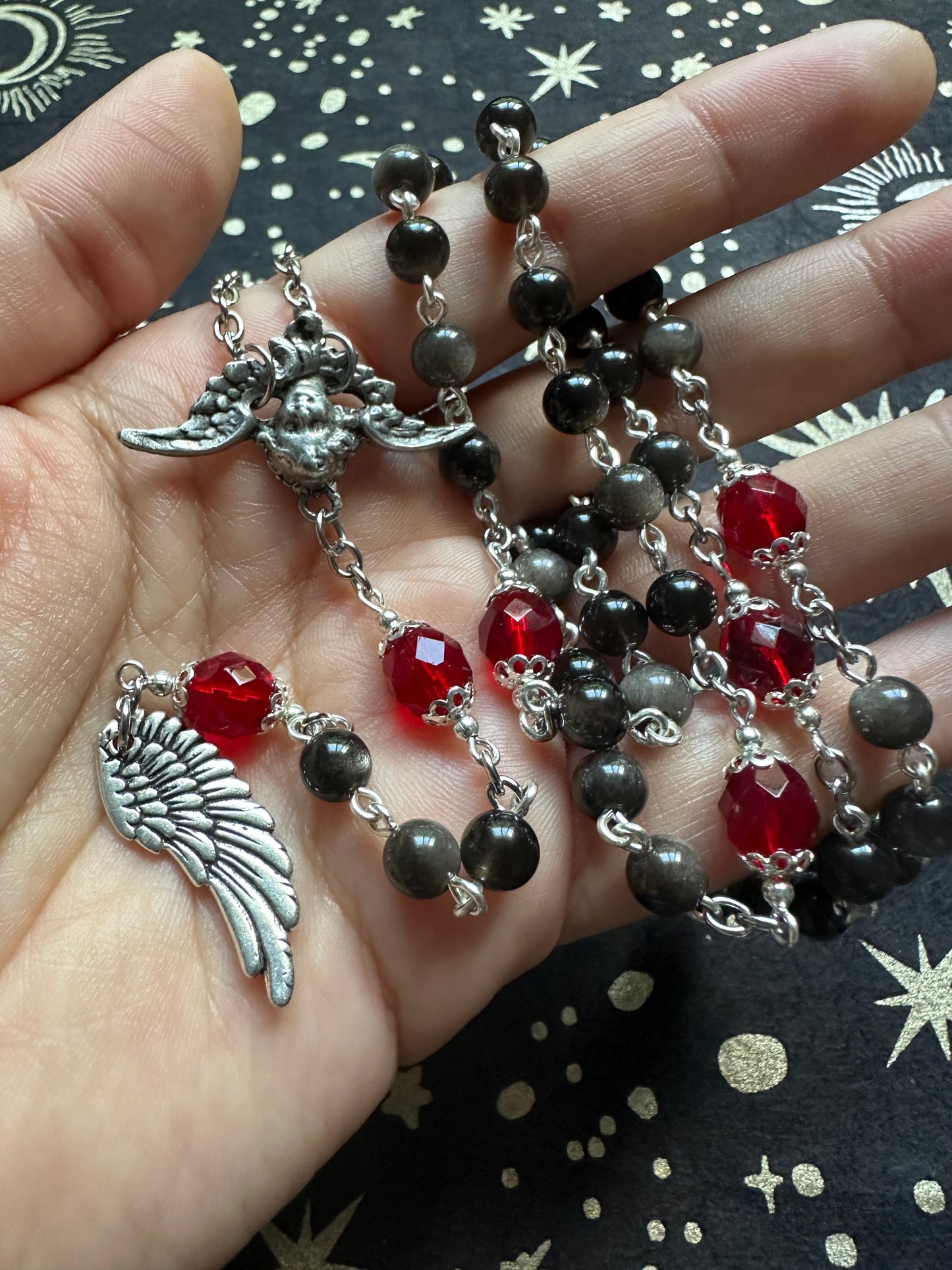 Silver Obsidian Fallen Angel rosary