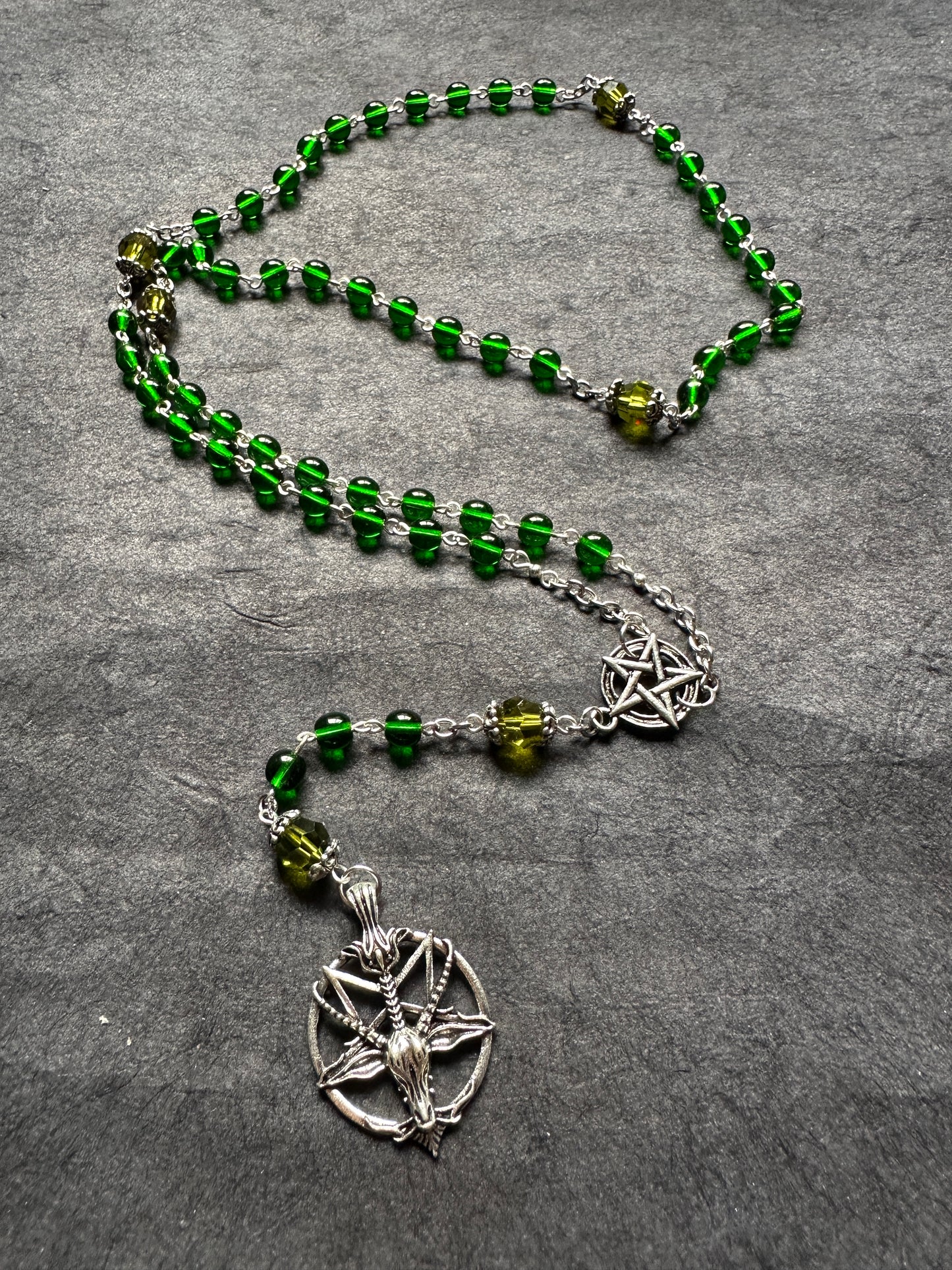 Green glass bead Baphomet rosary