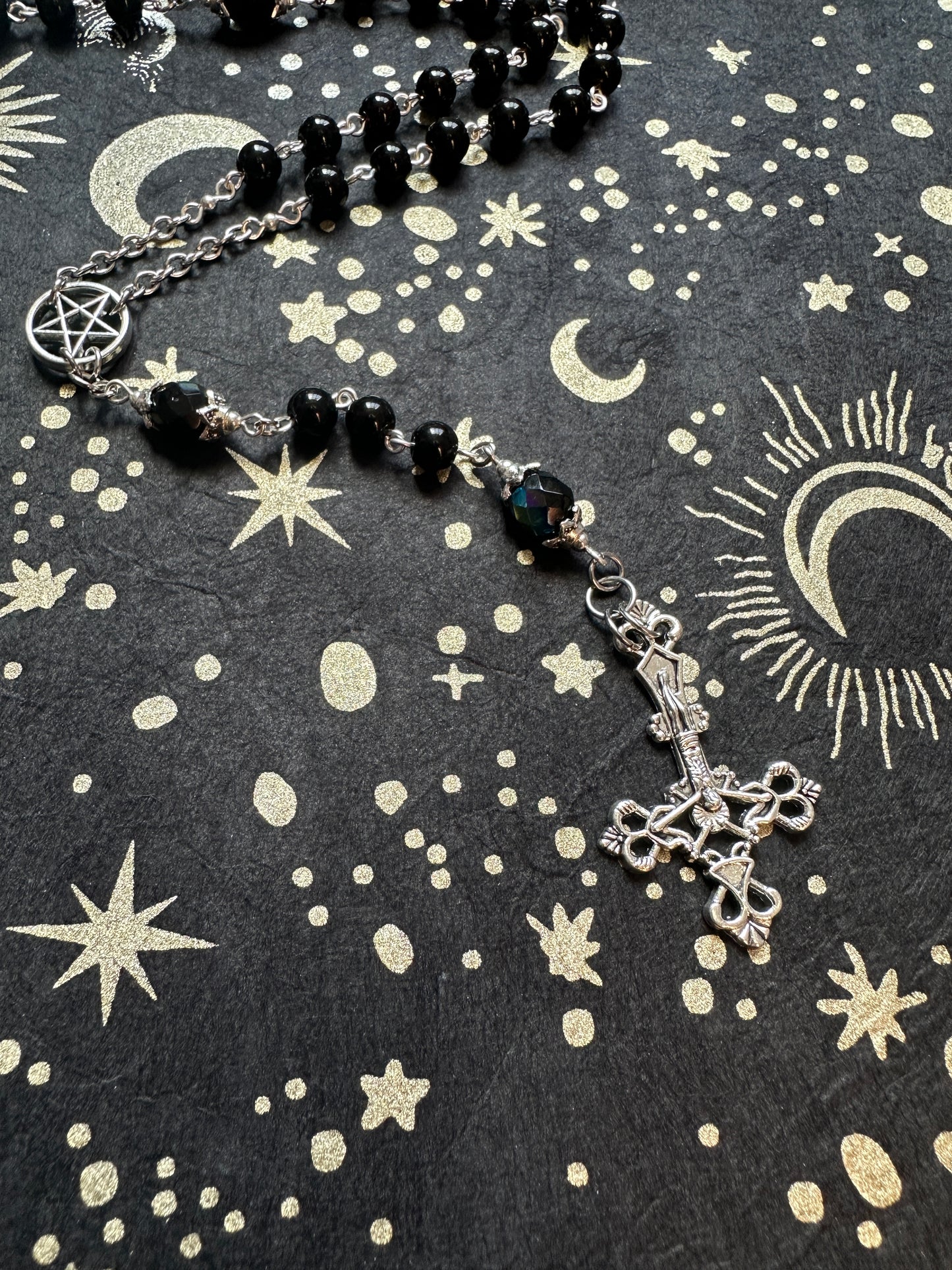 Black Unholy Rosary with Inverted cross