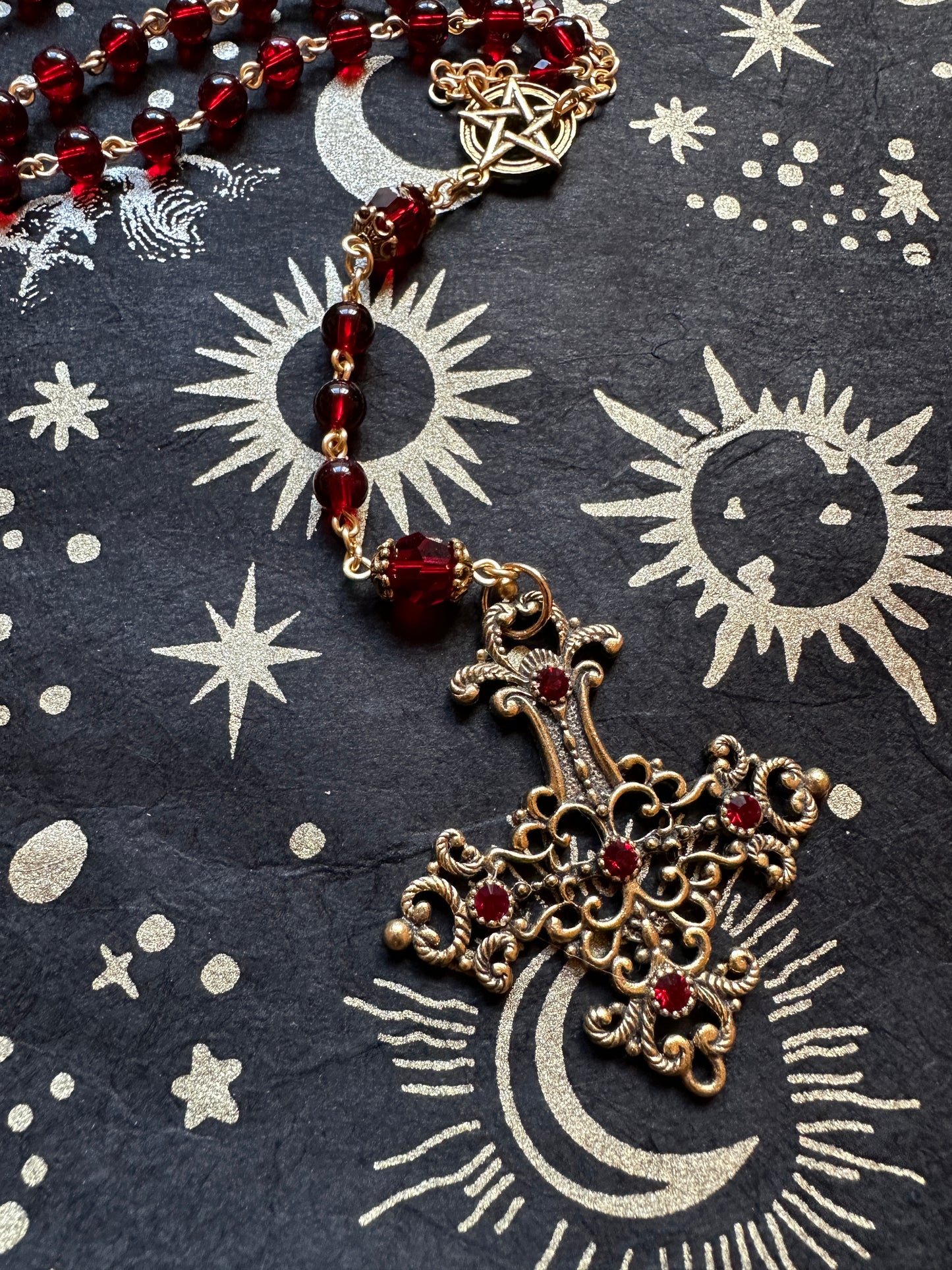 Gold and Red Inverted Cross Satanic Rosary