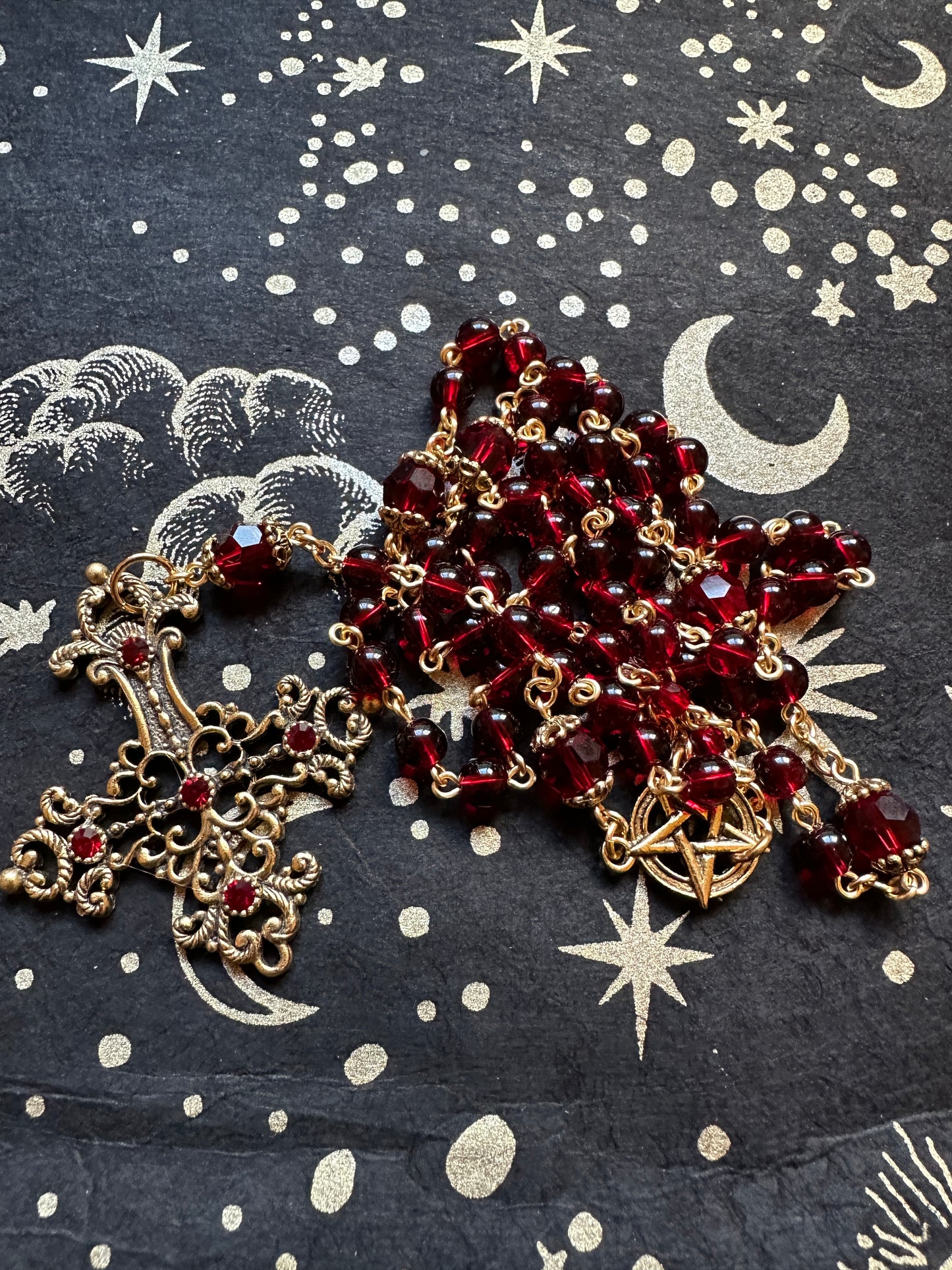 Gold and Red Inverted Cross Satanic Rosary