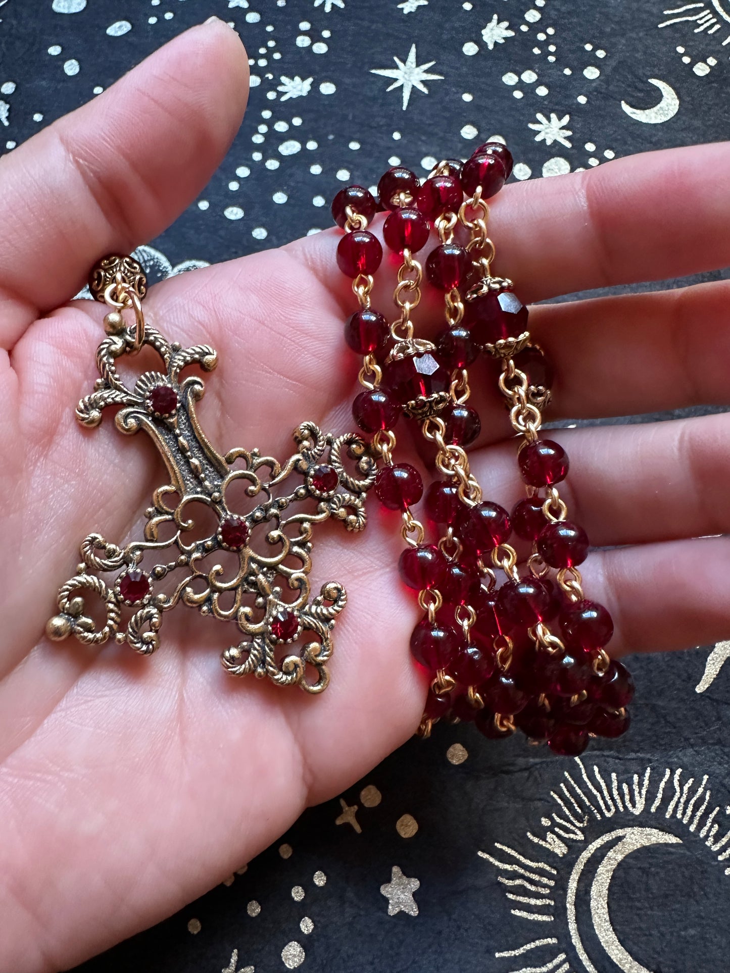 Gold and Red Inverted Cross Satanic Rosary
