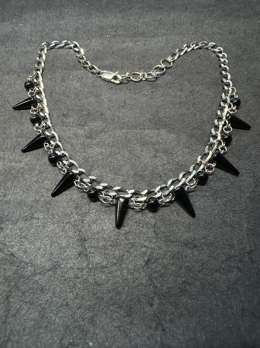Black glass spiked choker