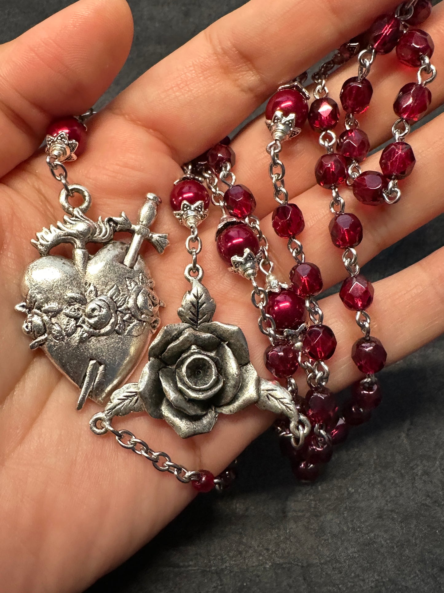 Sacred heart red and silver