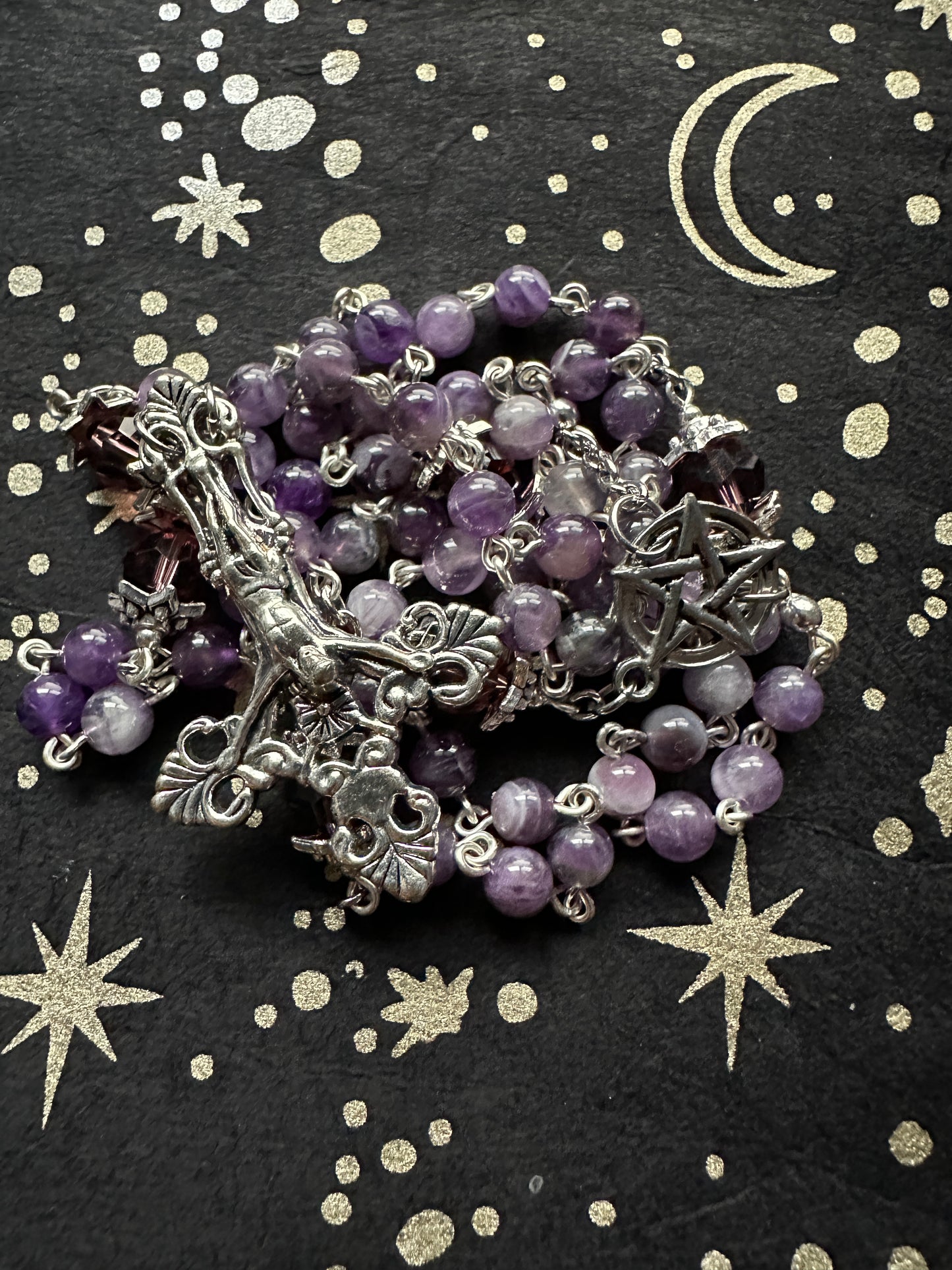 Unholy inverted crucifix rosary with amethyst beads
