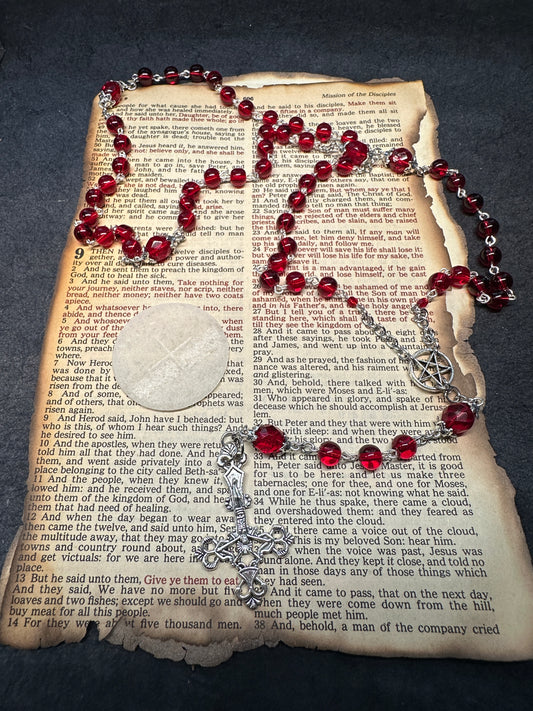 Red glass unholy rosary Saccharine