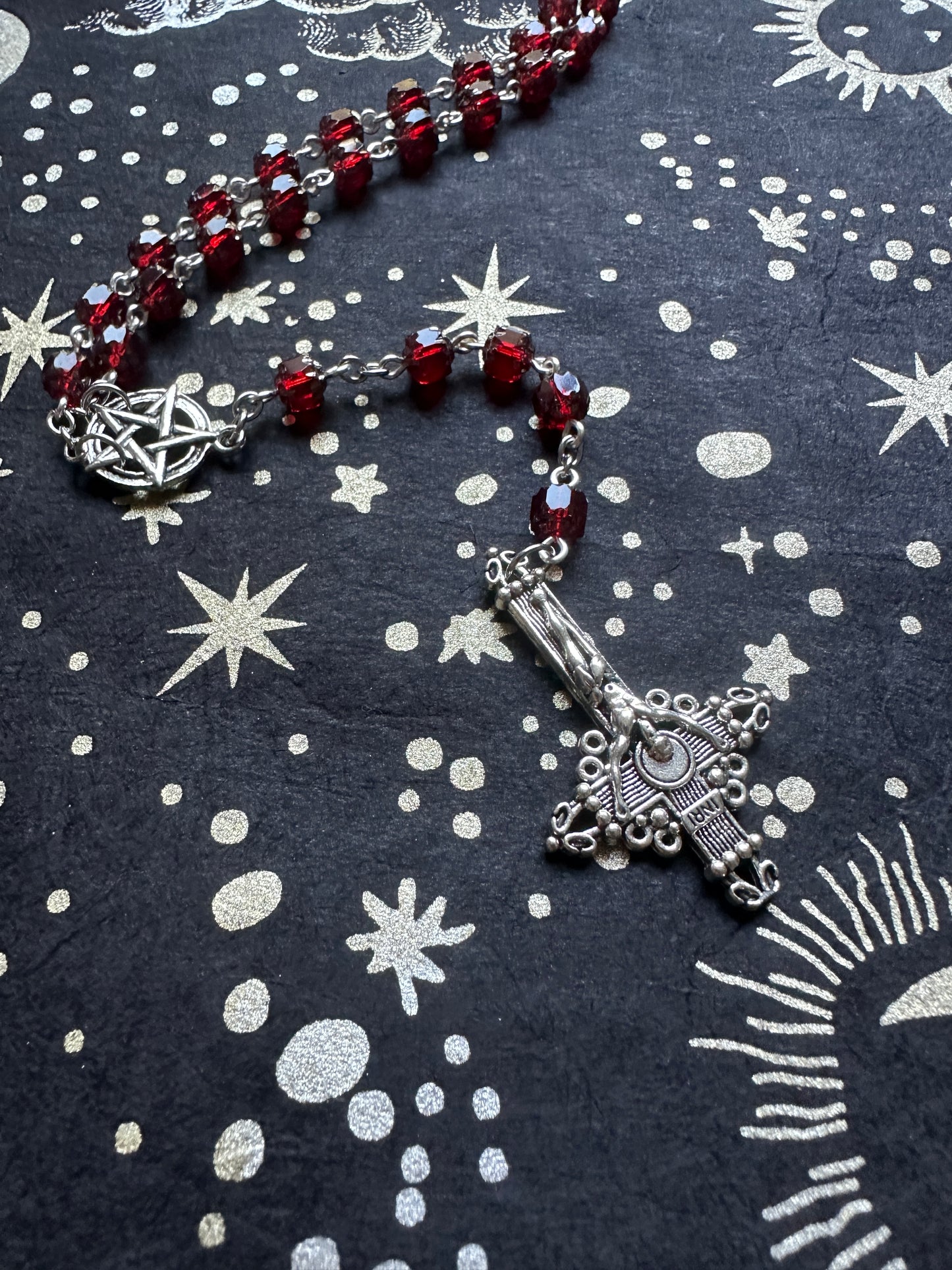 Red cathedral bead unholy rosary