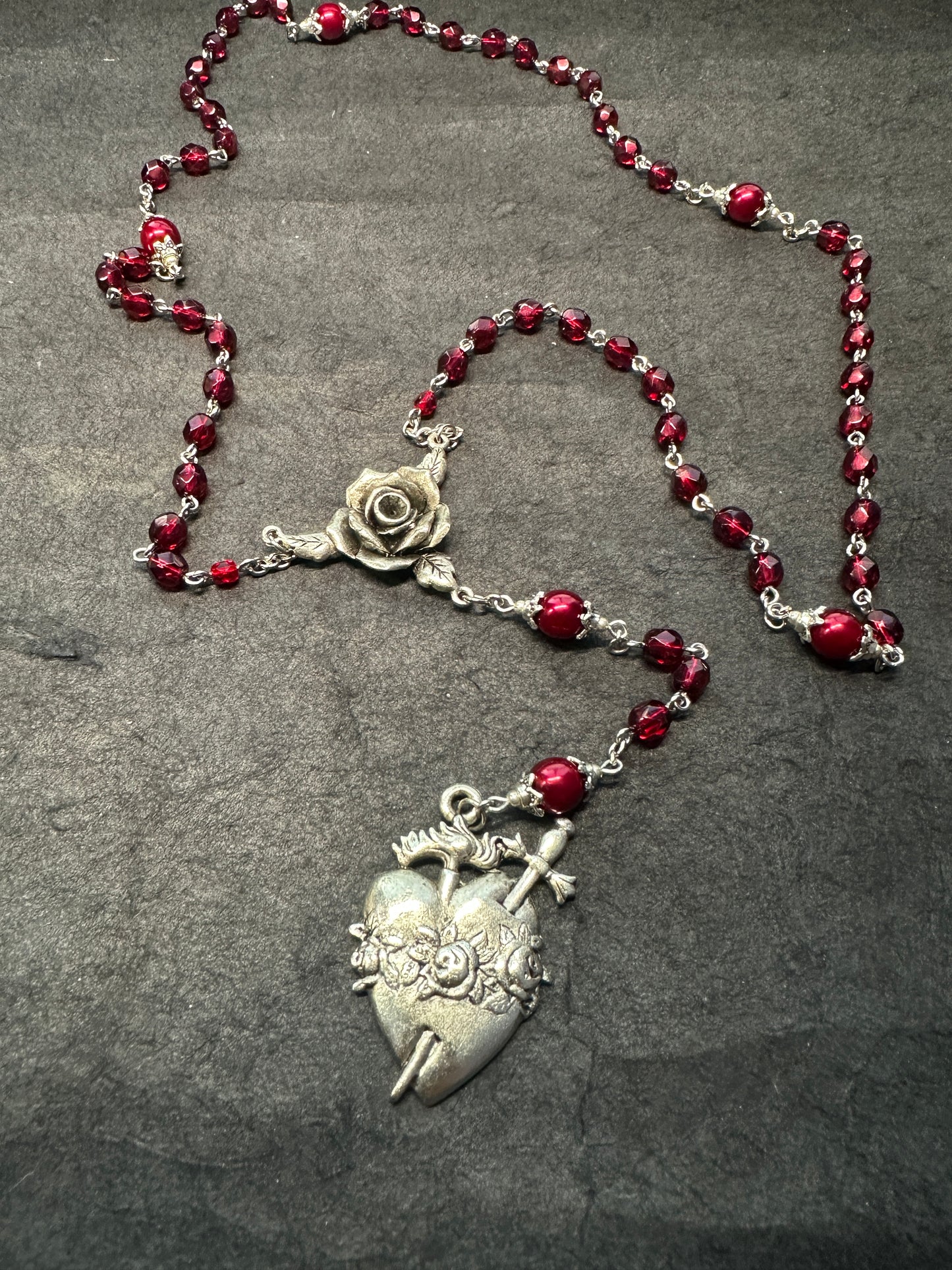 Sacred heart red and silver