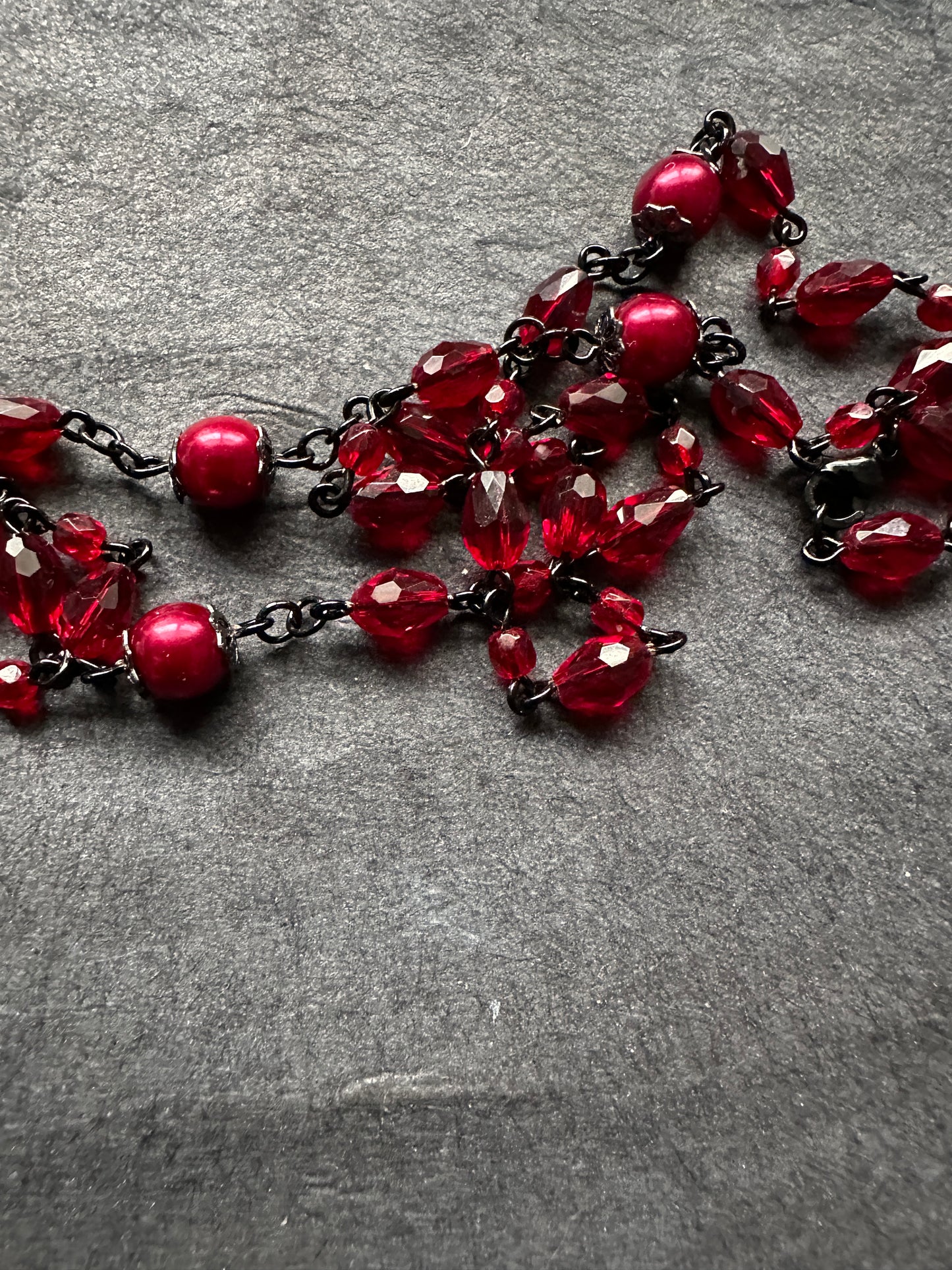 Dark Persephone necklace with red glass beads
