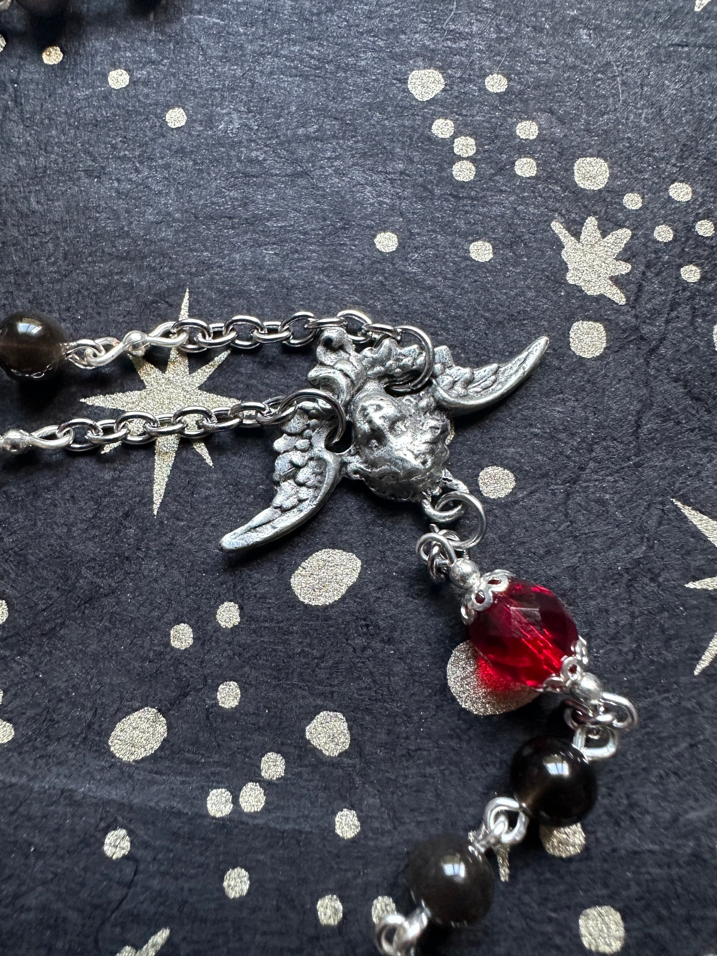 Silver Obsidian Fallen Angel rosary
