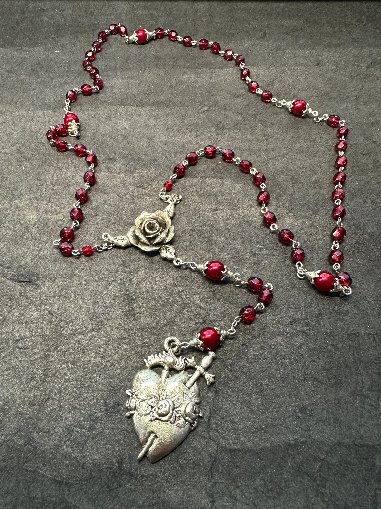 Sacred heart red and silver