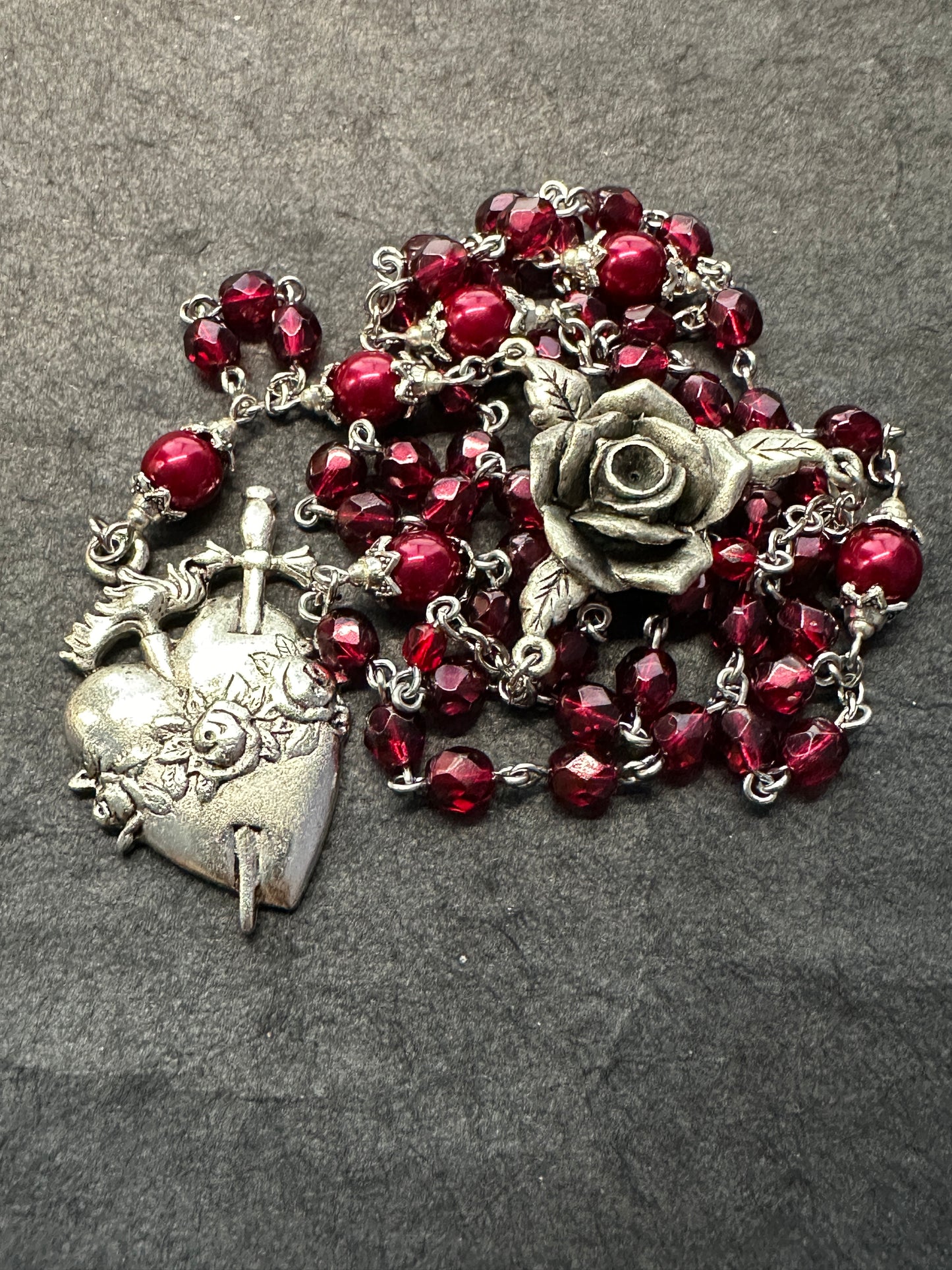 Sacred heart red and silver