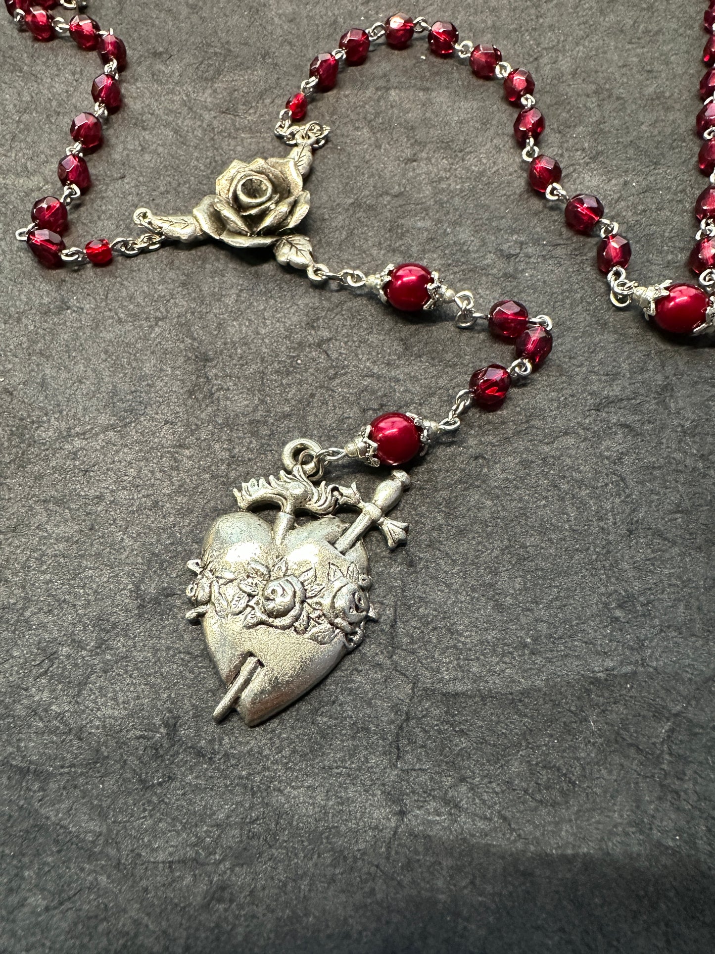 Sacred heart red and silver