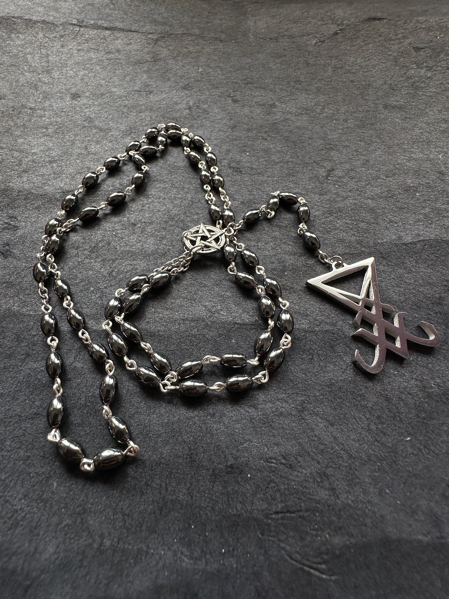 Lucifer Sigil rosary with hematite beads