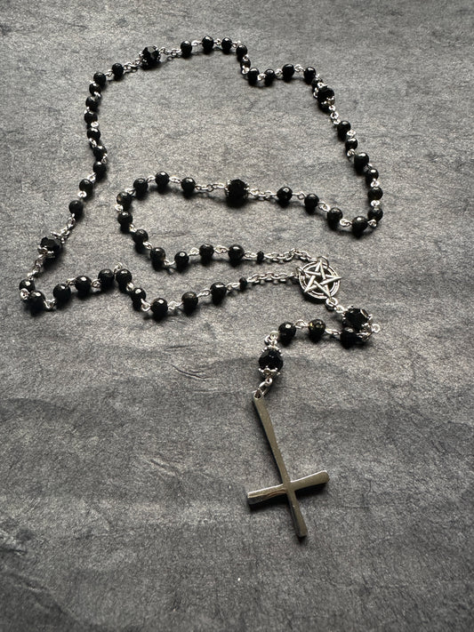 Black tourmaline beaded satanic rosary