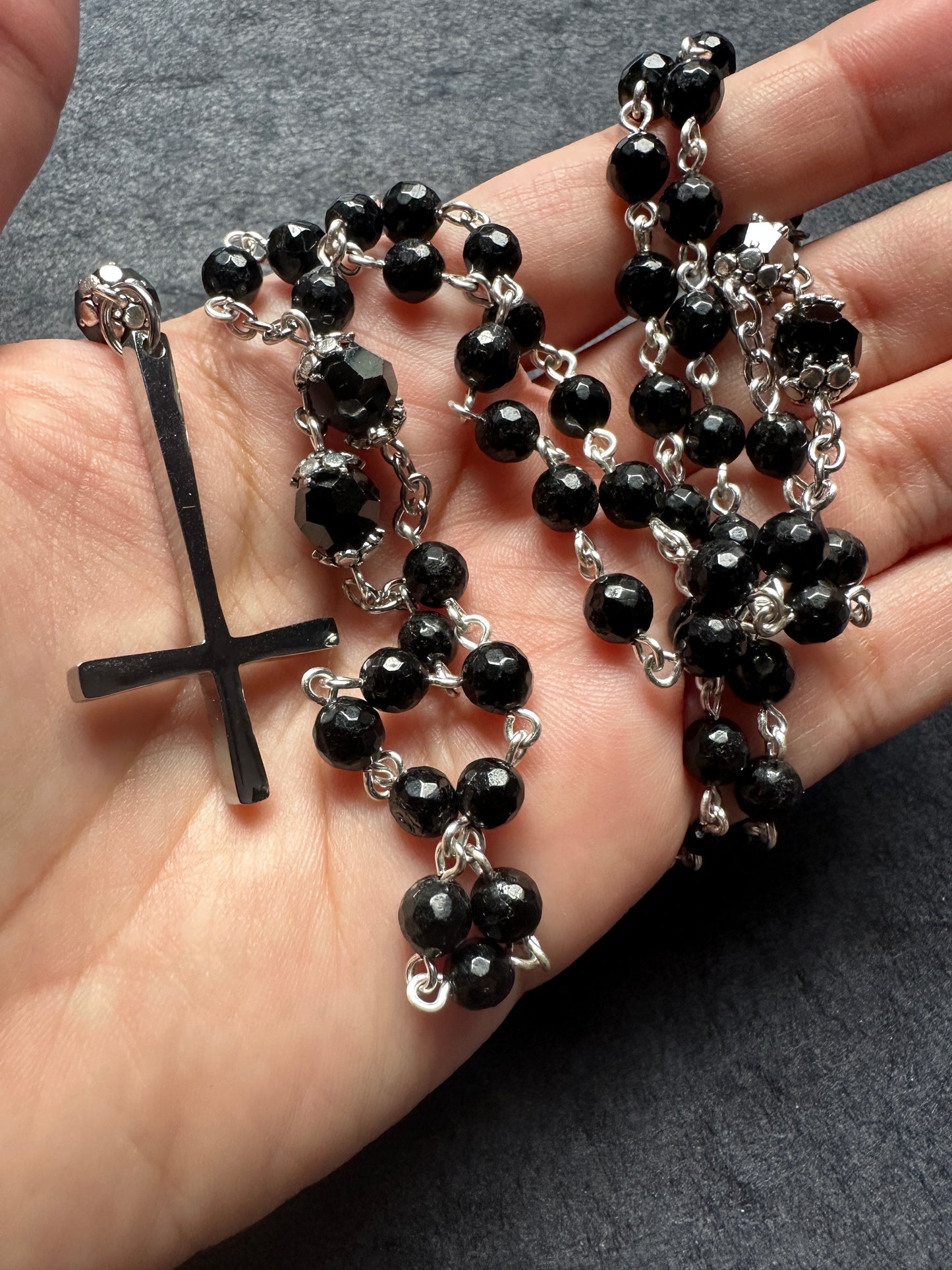 Black tourmaline beaded satanic rosary