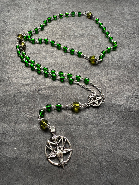 Green glass bead Baphomet rosary