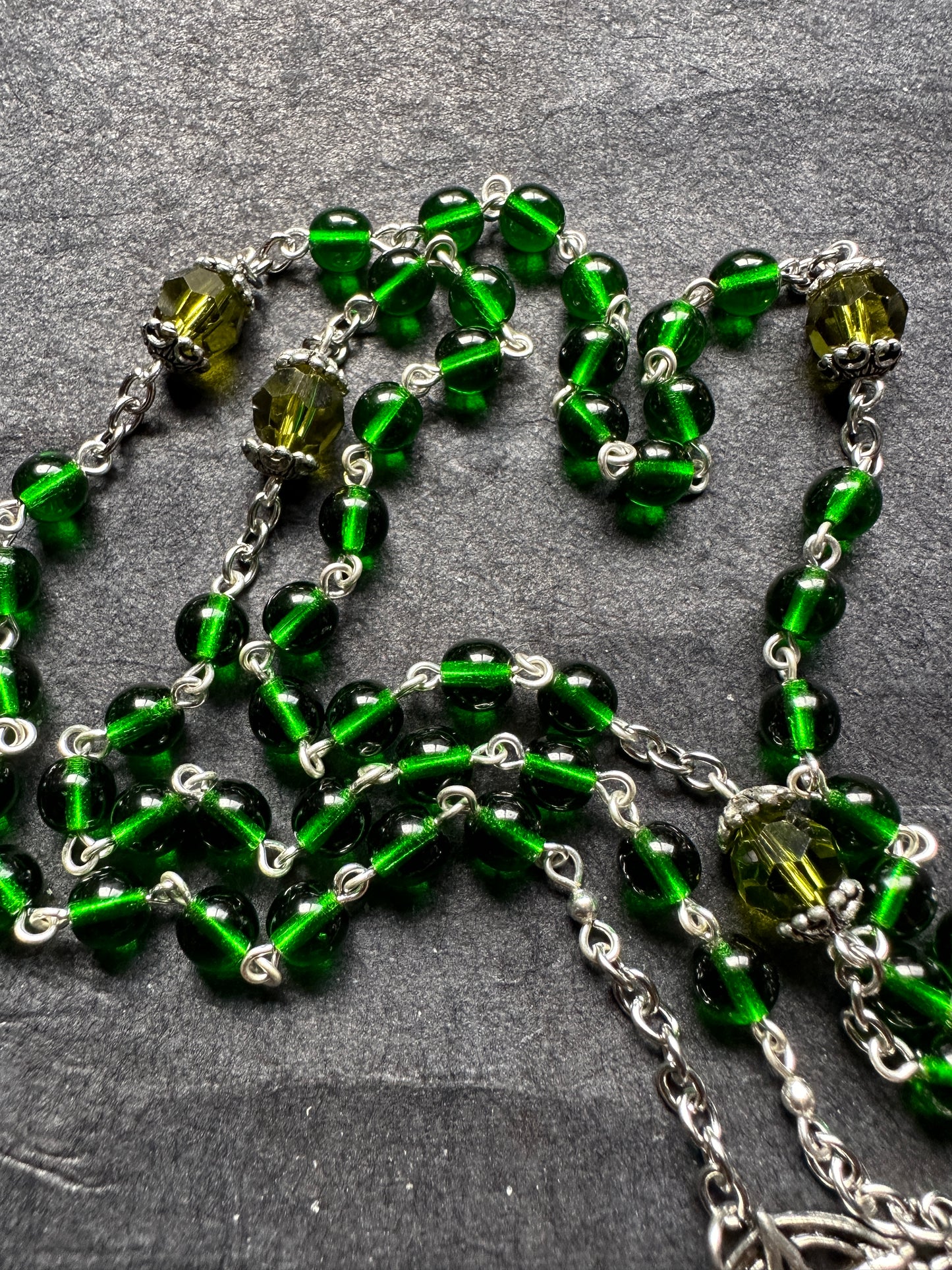 Green glass bead Baphomet rosary