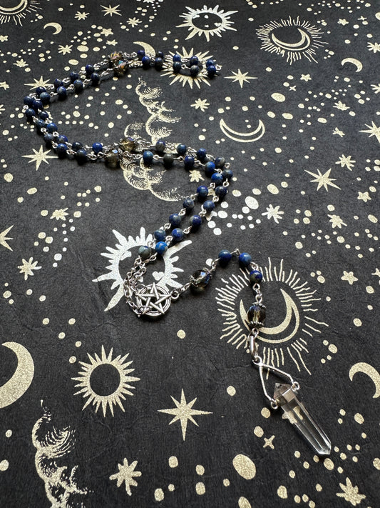 Lapis Lazuli and quartz pendant rosary