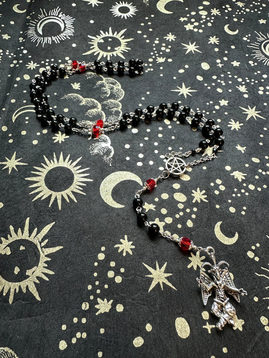 Baphomet rosary with red crystals