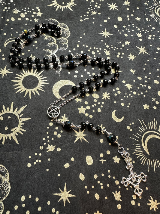 Black Unholy Rosary with Inverted cross