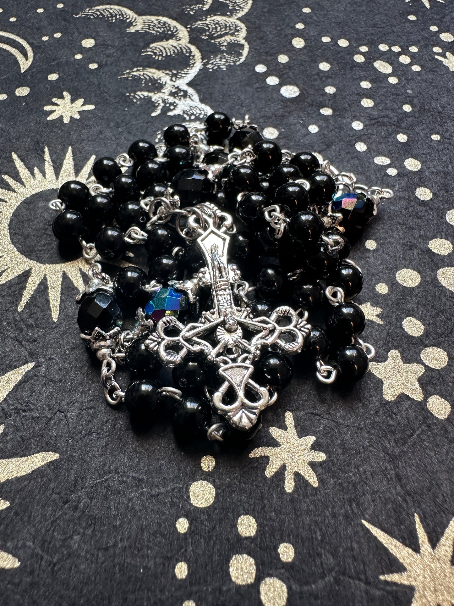 Black Unholy Rosary with Inverted cross