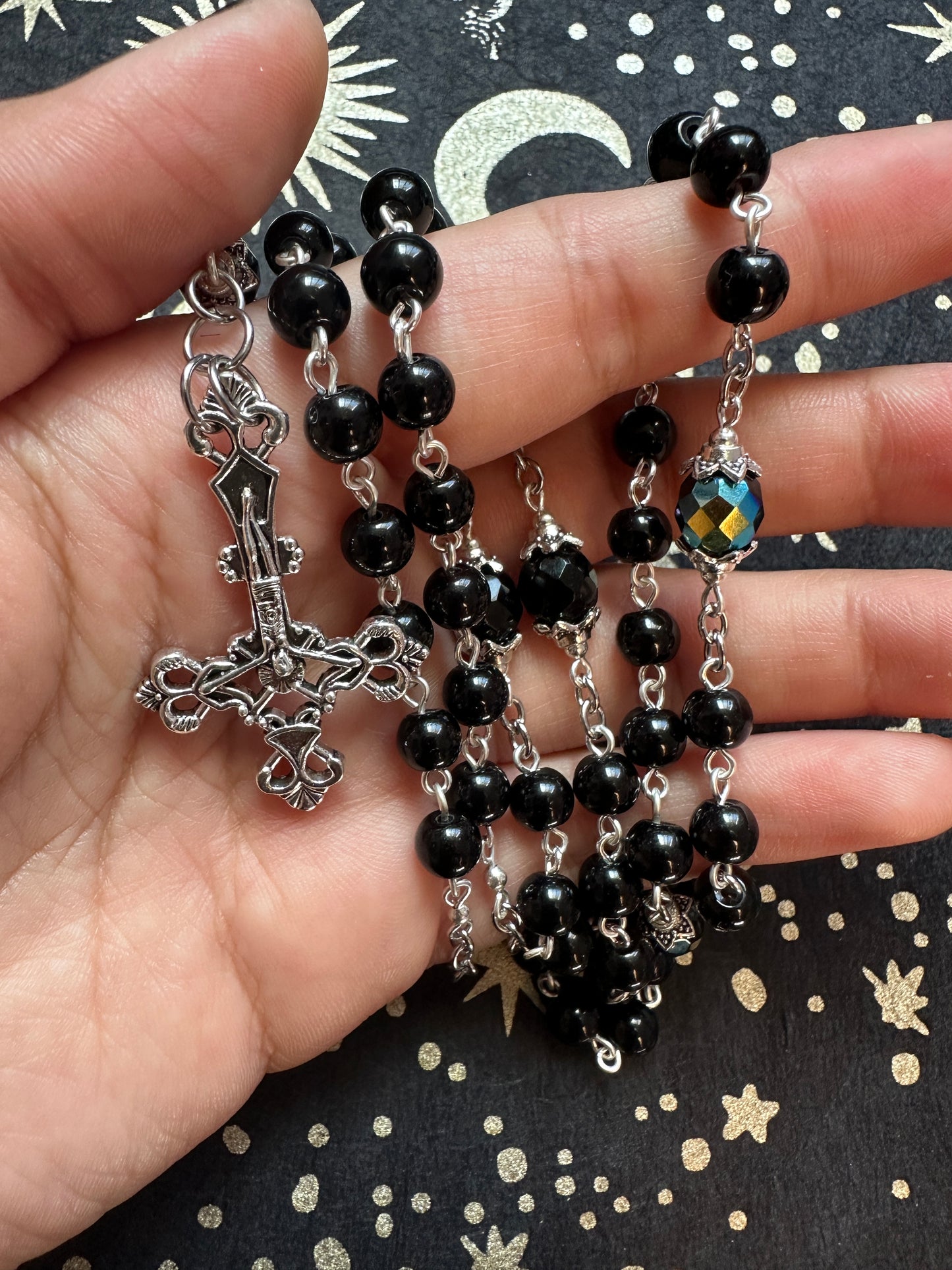 Black Unholy Rosary with Inverted cross