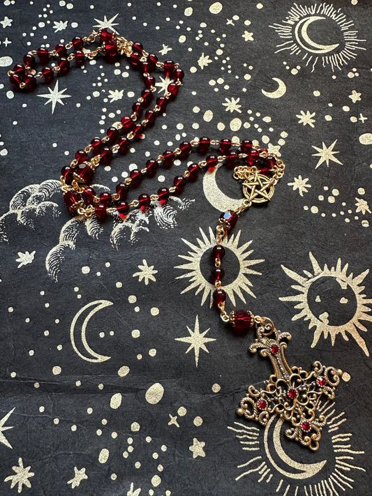 Gold and Red Inverted Cross Satanic Rosary